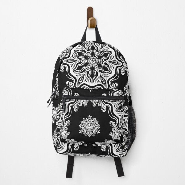 Item preview, white on black fine line art pattern designed and sold by MandalaFlowerArt.