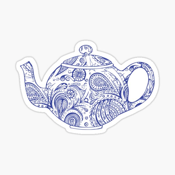 Paisley Patterned Teapot - Blue Sticker