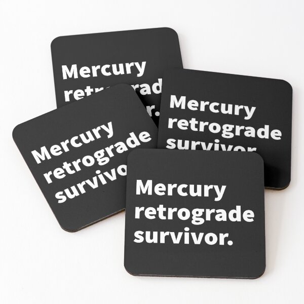 Item preview, Mercury retrograde survivor witty horoscope themed bold white text design on a black T-shirt and sticker.  designed and sold by PlainCrankyT.