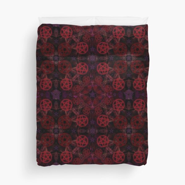 Red Witchy Vibes Pentacle Pattern Duvet Cover