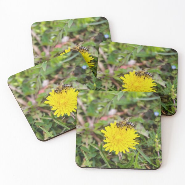 Item preview, Yellow dandelion flower close up with a bee on the flower designed and sold by Mahirov Shop.