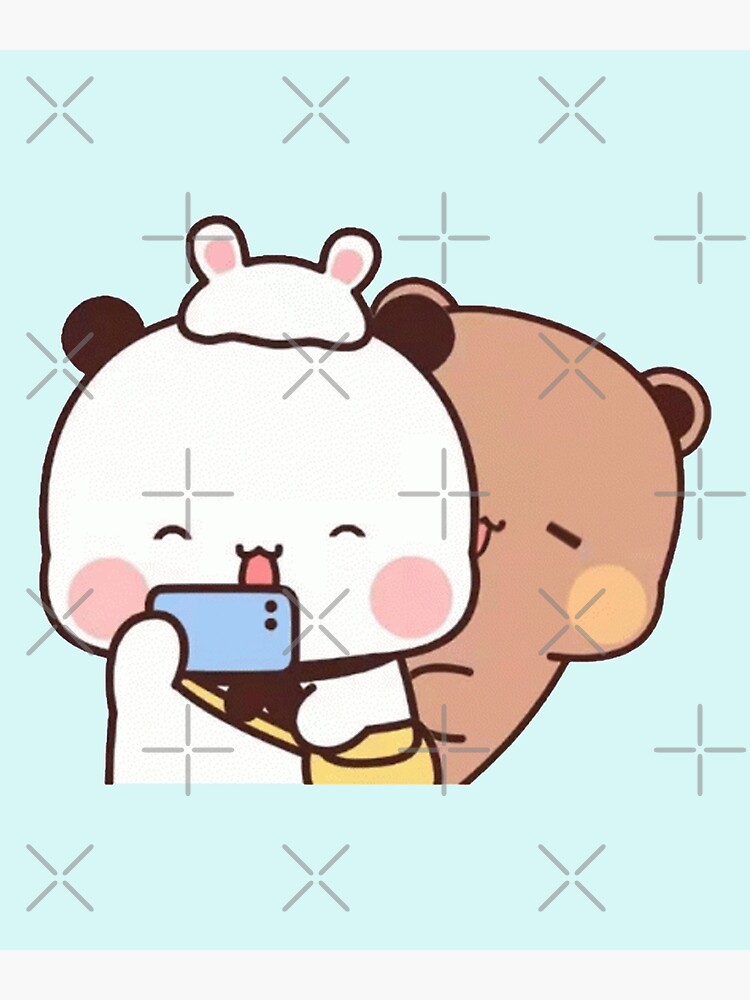 Peach And Goma Mochi Bear Couple Taking A Cute Selfie Poster For Sale By Mocha Cat Redbubble