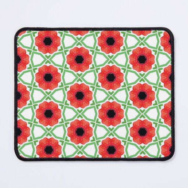 Item preview, Stylised red poppies on green pattern designed and sold by LittleBettyMakes.