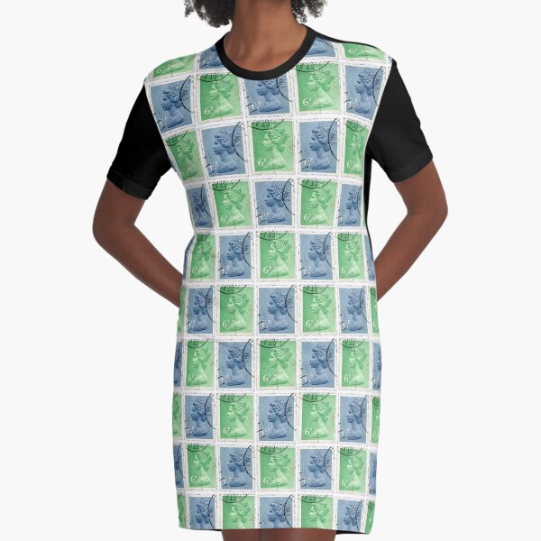 British Postage Stamps Graphic T-Shirt Dress