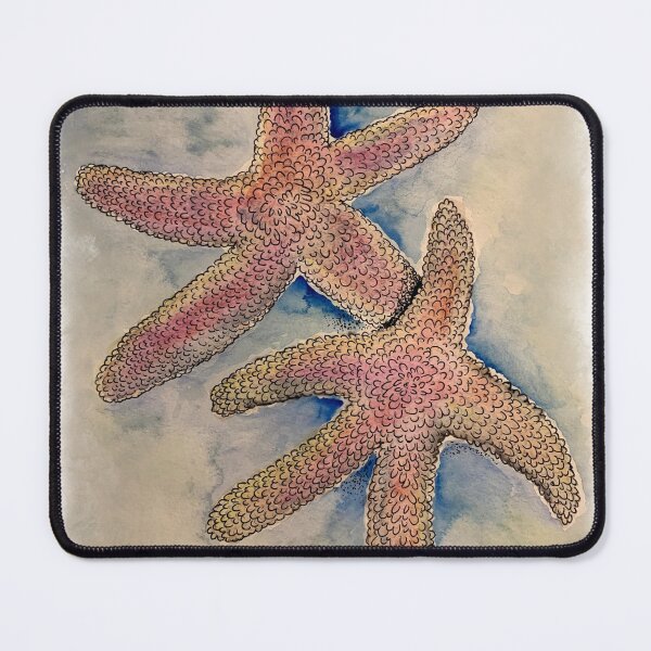 Item preview, Watercolor Starfish on blue gray watercolor background designed and sold by Xenia Blankinship.