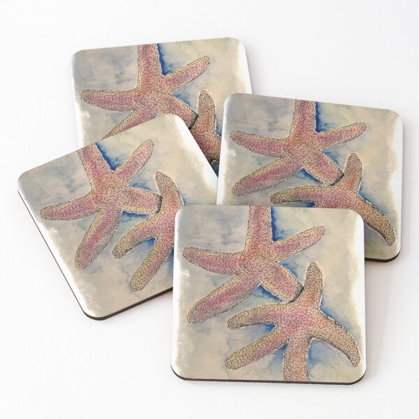 Item preview, Watercolor Starfish on blue gray watercolor background designed and sold by Xenia Blankinship.