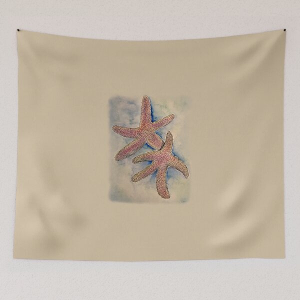 Item preview, Watercolor Starfish on blue gray watercolor background designed and sold by Xenia Blankinship.