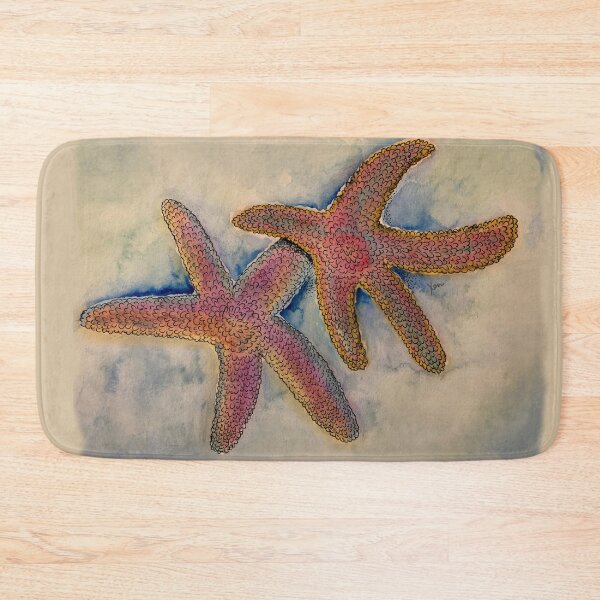 Item preview, Watercolor Starfish on blue gray watercolor background designed and sold by Xenia Blankinship.