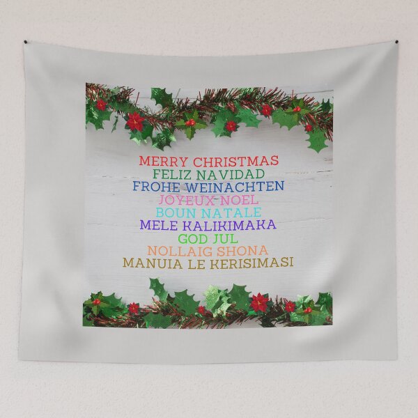 Item preview, Merry Christmas In Nine Languages, English, Spanish, German, French, Italian, Hawaiian, Swedish, Irish, and Samoan designed and sold by JoesCornerStore.