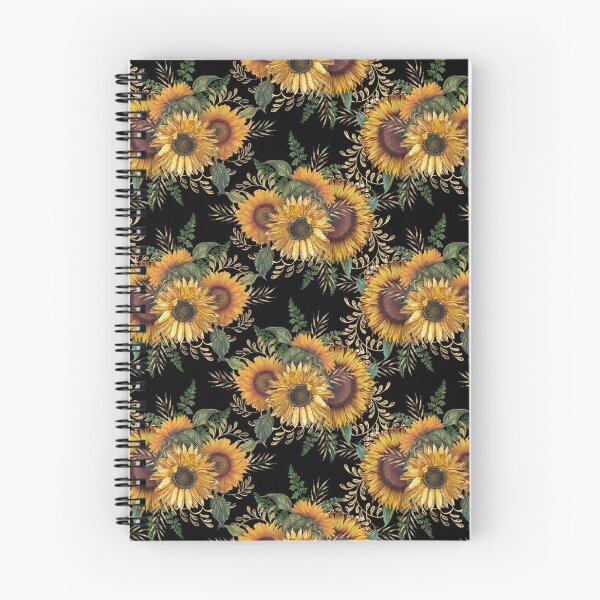Item preview, Bright Yellow Sunflower bunches in a Pattern on a black background. designed and sold by TeeRayBee.