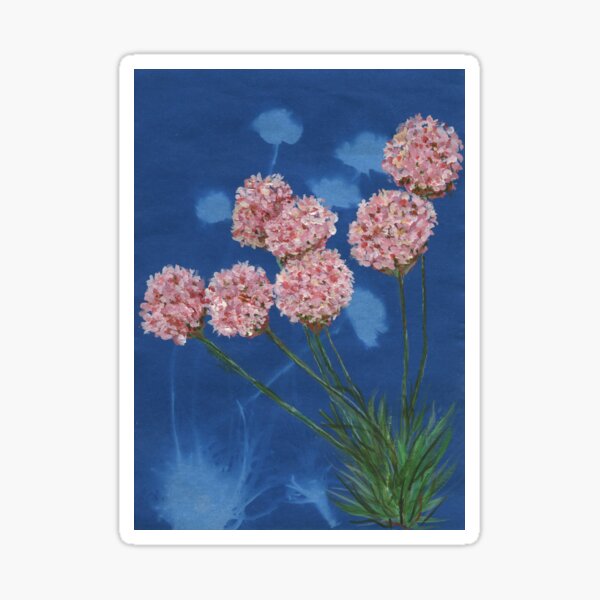 Item preview, Seapinks in gouache on cyanotype designed and sold by LymphomaLass.
