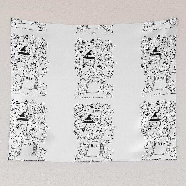 Item preview, Halloween cemetery ghosts spooky creepy doodles designed and sold by MagicStrawberry.