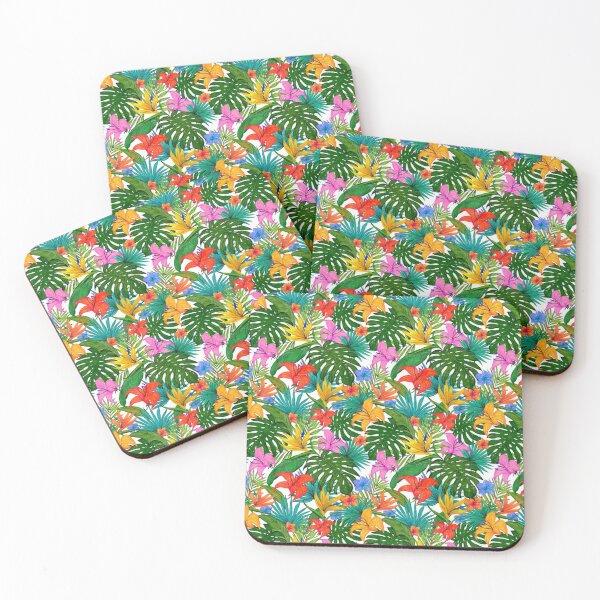 Item preview, Hawaii Tropical Exotic Green Leaves with Hibiscus Flowers Pattern, Tropical Leaves and Flowers Pattern designed and sold by silviaol.