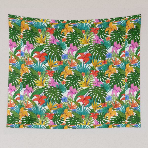 Item preview, Hawaii Tropical Exotic Green Leaves with Hibiscus Flowers Pattern, Tropical Leaves and Flowers Pattern designed and sold by silviaol.