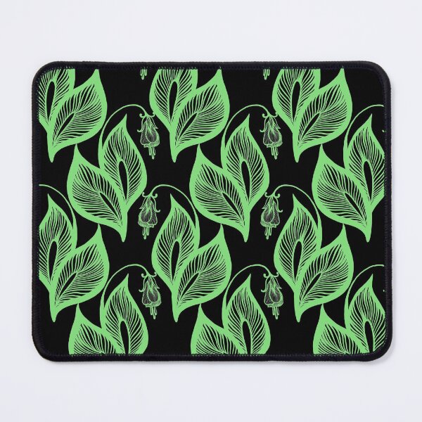 Item preview, green leaf fine line pattern on dark green background designed and sold by MandalaFlowerArt.