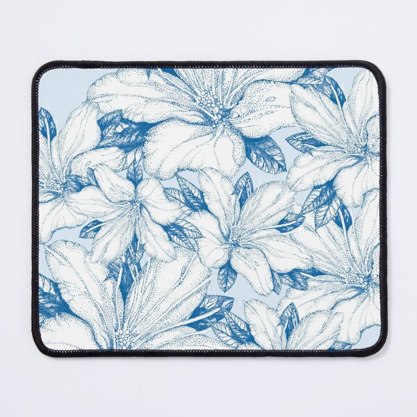 Item preview, handdrawn fine line blue and white flowers pattern designed and sold by MandalaFlowerArt.