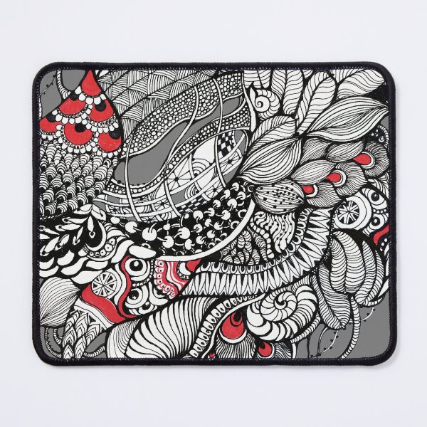 Item preview, hand drawn fine line black and red fantasy   designed and sold by MandalaFlowerArt.