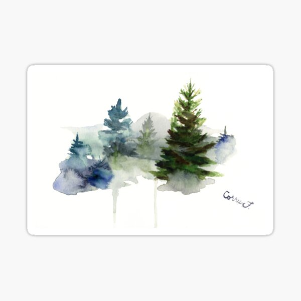 Watercolor Forest Landscape Painting Sticker