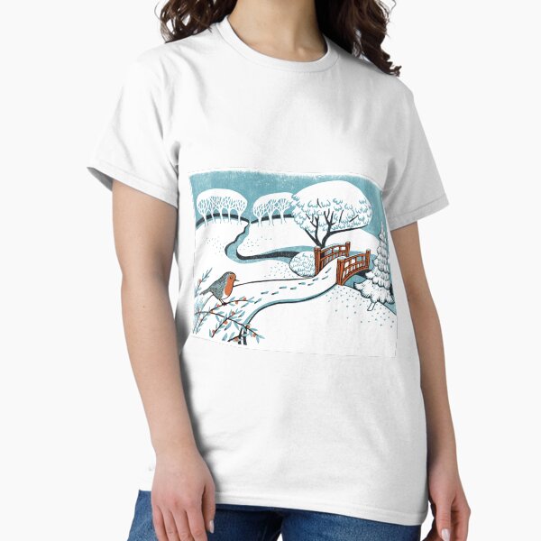 Snow, Bournemouth Gardens - linocut by Francesca Whetnall Classic T-Shirt