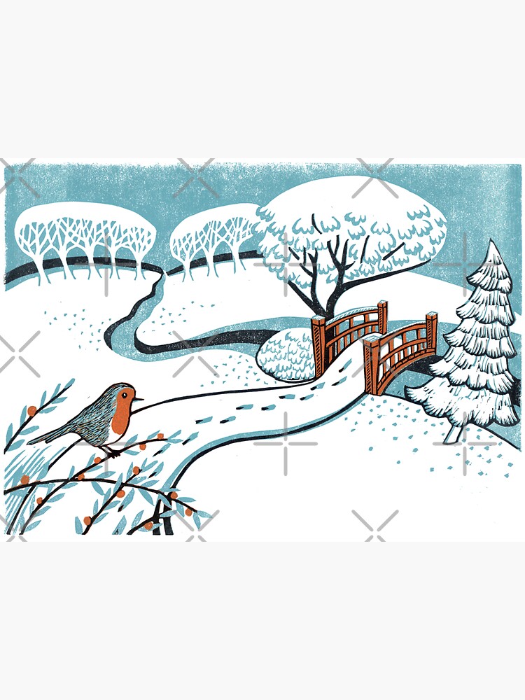 Thumbnail 3 of 3, Sticker, Snow, Bournemouth Gardens - linocut by Francesca Whetnall designed and sold by Cecca-Designs.