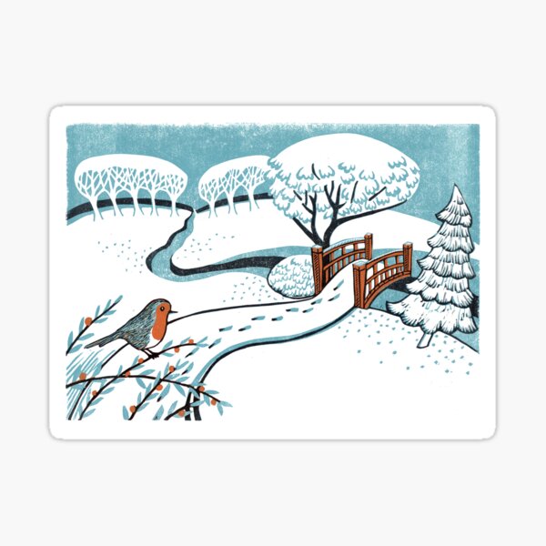 Snow, Bournemouth Gardens - Original linocut by Francesca Whetnall Sticker