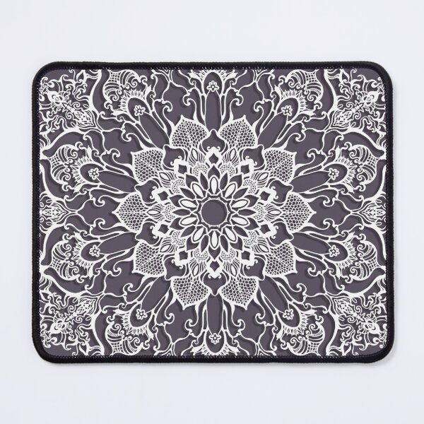 Item preview, hand drawn white mandala on dark violet background designed and sold by MandalaFlowerArt.