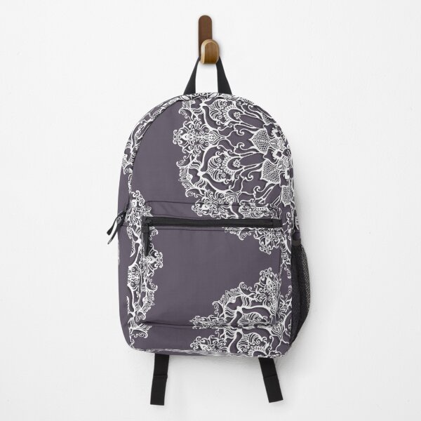 Item preview, hand drawn white mandala on dark violet background designed and sold by MandalaFlowerArt.