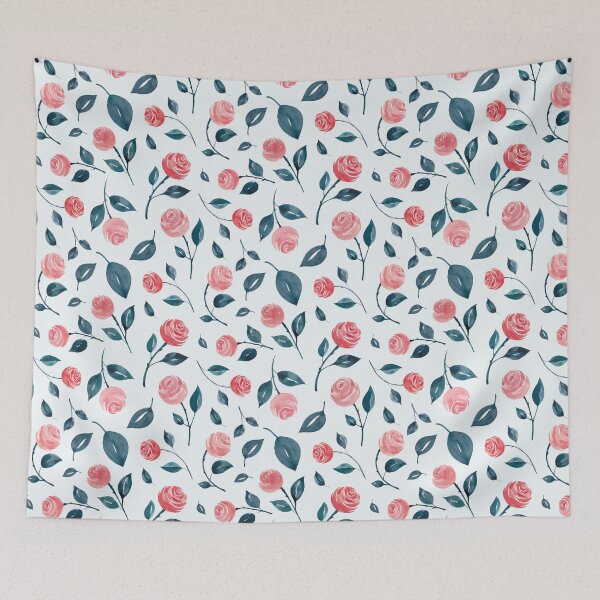 Item preview, Pink Coral Scattered Roses with Light Blue Background designed and sold by SandpaperStudio.