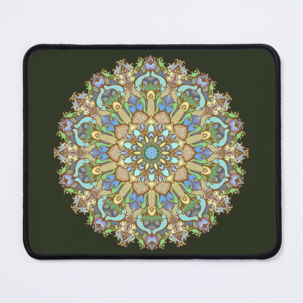 Item preview, Handdrawn Mandala #31 on dark green background designed and sold by MandalaFlowerArt.