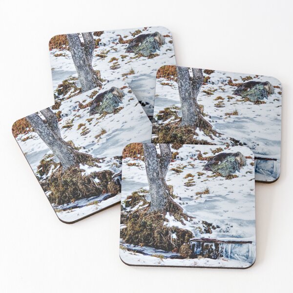 Item preview, Base of a tree by the stream in winter with ice and snow designed and sold by celinebisson.
