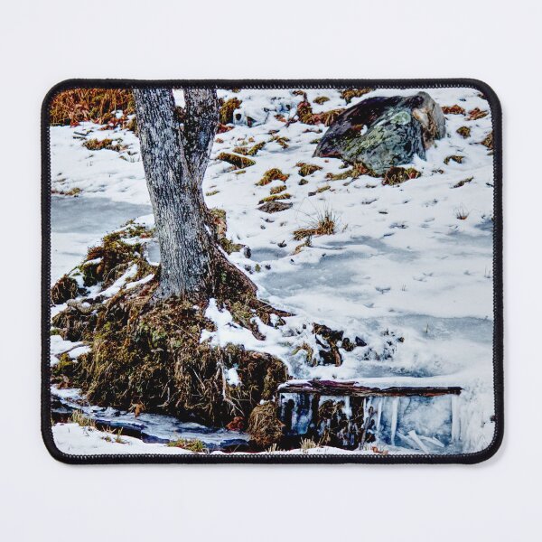 Item preview, Base of a tree by the stream in winter with ice and snow designed and sold by celinebisson.