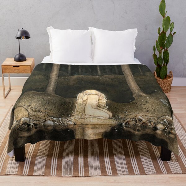 Item preview, Princess Tuvstarr gazing down into the dark waters of the forest tarn_John Bauer (illustrator) Swedish painter and illustrator (1882-1918) designed and sold by HomeGallery.