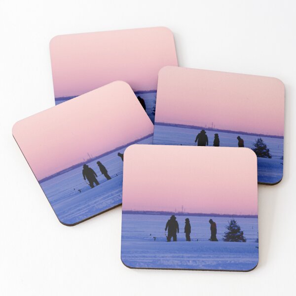 Item preview, Ice fishing at sunset on the frozen lake. designed and sold by celinebisson.