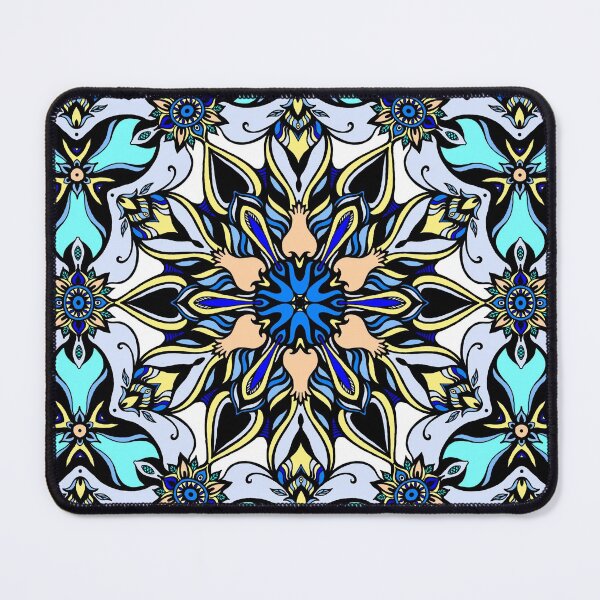 Item preview, creamy and blue mandala pattern designed and sold by MandalaFlowerArt.