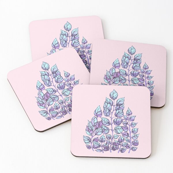 Item preview, Rose Quartz and Serenity hand drawn and watercolor leaves  designed and sold by MandalaFlowerArt.