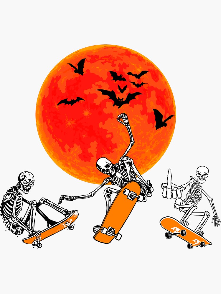 "Skateboarding Skeletons Skeleton Skater Boys Halloween" Sticker for