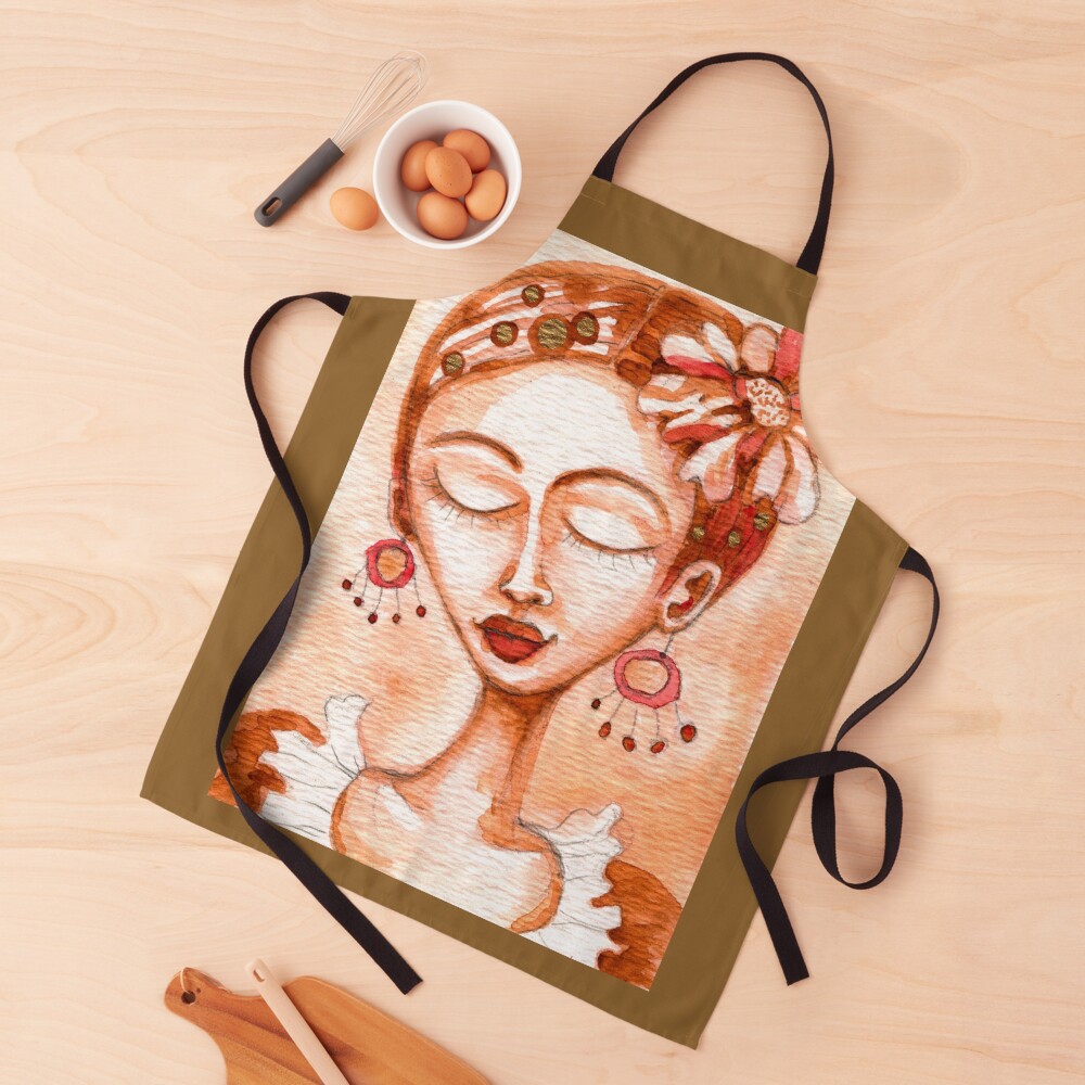 Frida Kahlo Portrait, Amber Orange Brown Colors, Meloearth Apron
