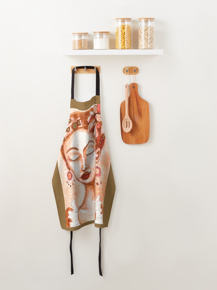 Alternate view of Frida Kahlo Portrait, Amber Orange Brown Colors, Meloearth Apron
