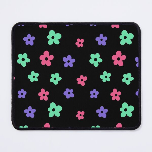Item preview, Pink purple and green simple flower pattern (black background) designed and sold by -Lily-Anne-.