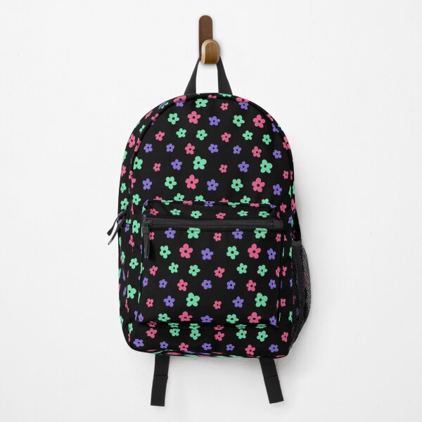 Item preview, Pink purple and green simple flower pattern (black background) designed and sold by -Lily-Anne-.