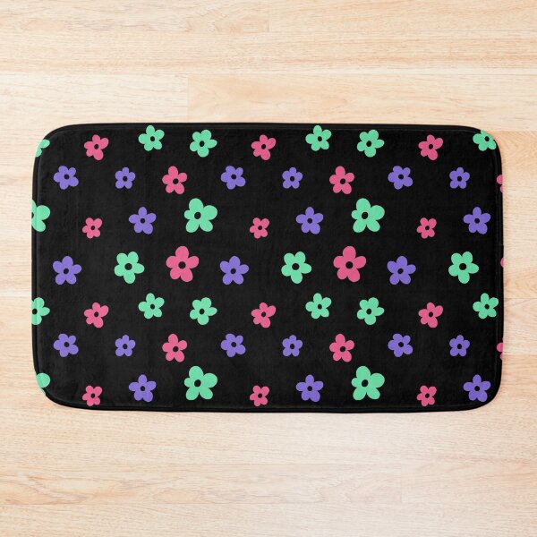 Item preview, Pink purple and green simple flower pattern (black background) designed and sold by -Lily-Anne-.