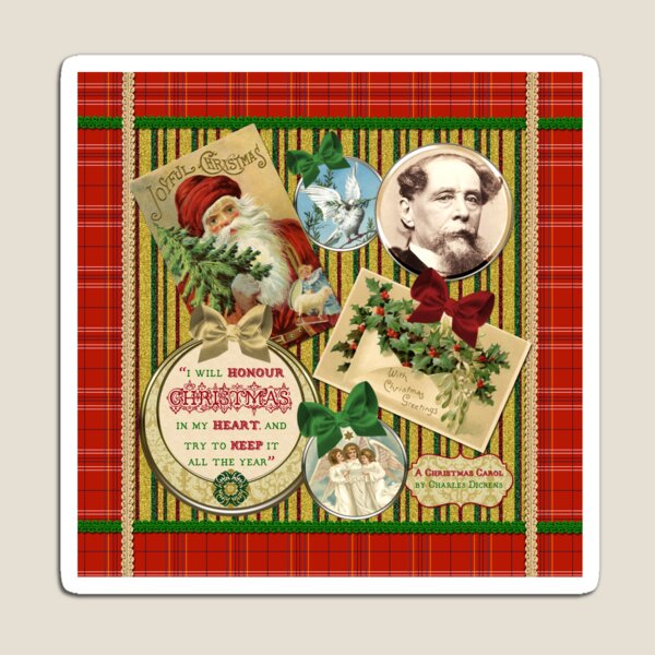 Christmas Carol Charles Dickens Traditional Plaid Classic Quote Magnet