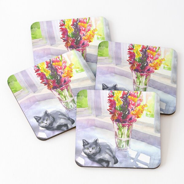 Item preview, Watercolor painting by Laura Rispoli Cat and Gladiolus by the Sunny Window designed and sold by Laura-Rispoli.
