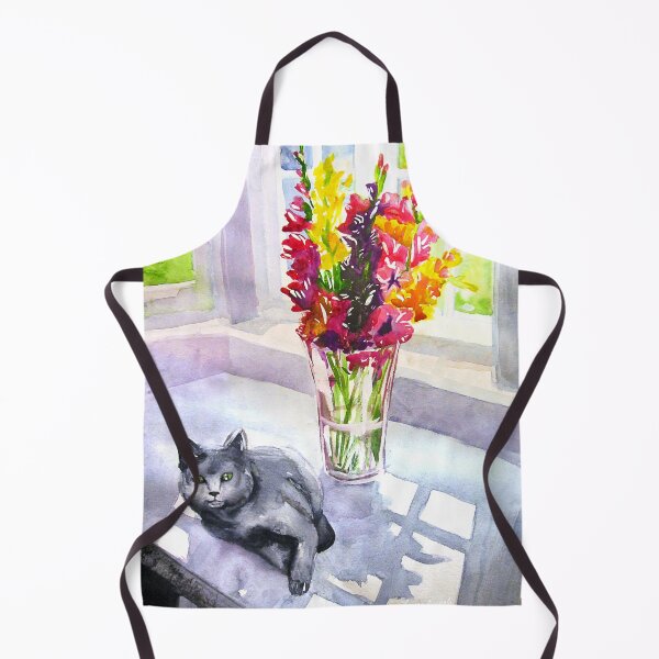 Item preview, Watercolor painting by Laura Rispoli Cat and Gladiolus by the Sunny Window designed and sold by Laura-Rispoli.