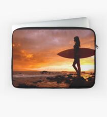 Silhouette Of Surfer Girl Laptop Sleeve