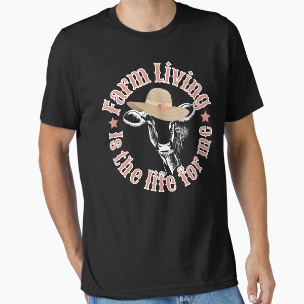 Vista previa del artículo con la obra «La vida en la granja es la vida para mí - vaca con sombrero para el sol», diseñado y vendido por hasbeenz.