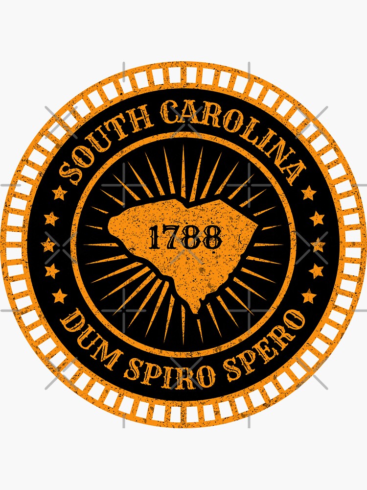 "South Carolina SC Map Motto Badge Dum Spiro Spero Palmetto State USA" Sticker by Ranggasme