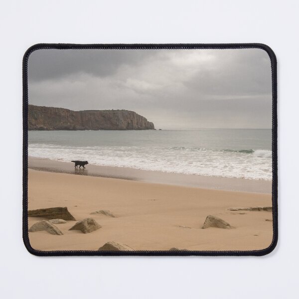 Item preview, Solo Fun - Black Dog Strolling on Empty Winter Beach  designed and sold by Georgia Mizuleva.