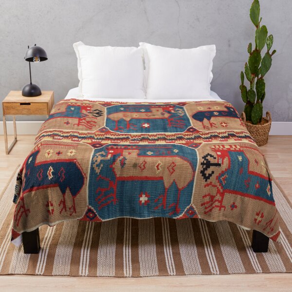 Item preview, STYLIZED HORSES ,GEOMETRICAL ANTIQUE SWEDISH TAPESTRY designed and sold by BulganLumini.