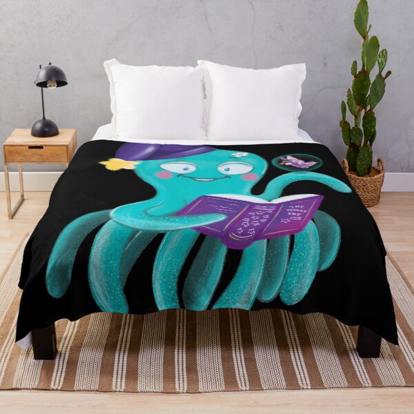Item preview, Watercolor Cute Kawaii Octopus Enjoying Reading His Favorite Book Before Going To Sleep Design designed and sold by Red-ElYoubi.